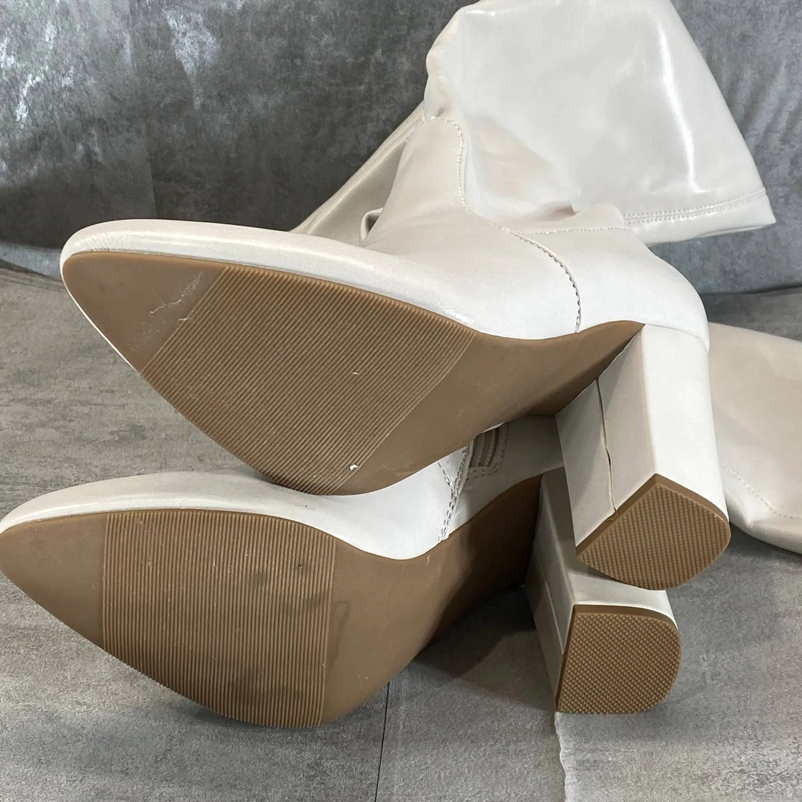 WILD PAIR Women's Off White Bravy Over-The-Knee Stretch Block-Heel Boots SZ 6