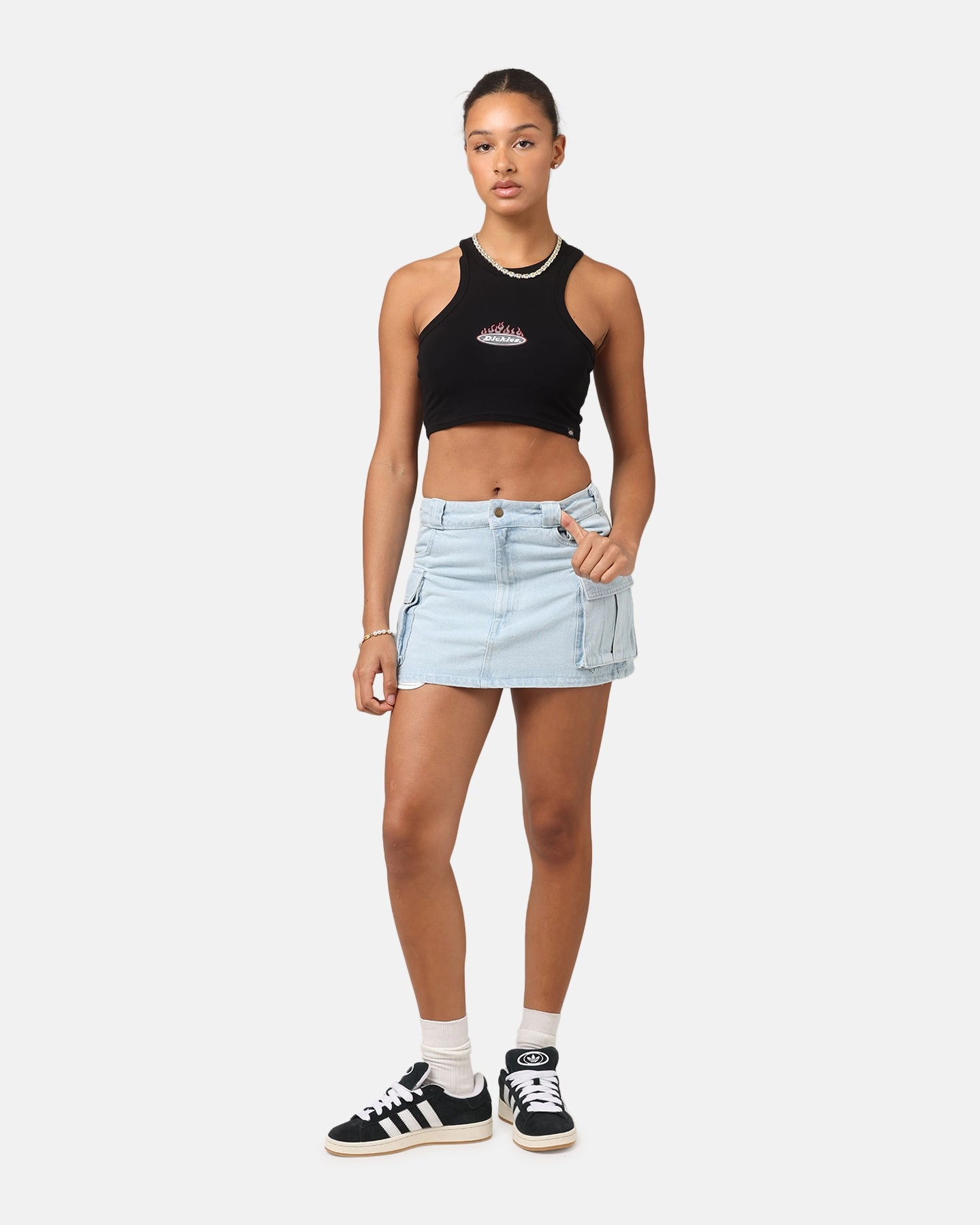 Dickies Women's 874 Light Denim Cargo Mini Skirt Sky Blue AbrasionResistantPanels Performance Support