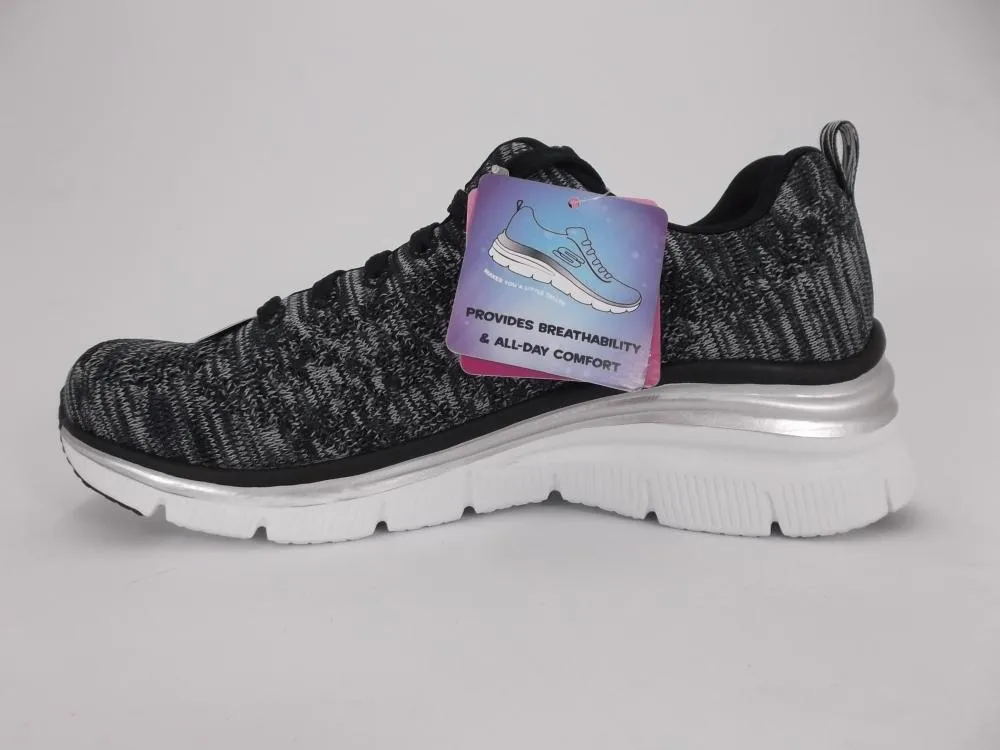 Skechers scarpa sneakers da donna Fashion Fit Style Chic 12703 BKW nero grigio coordination shoes Hyper Elastic Barrier
