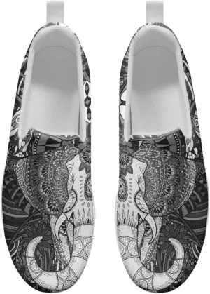 Women Fashion Loafer Stylish Slip On Shoes with Rocking Bottom Art Black White Sneaker Walking Hiking Flat