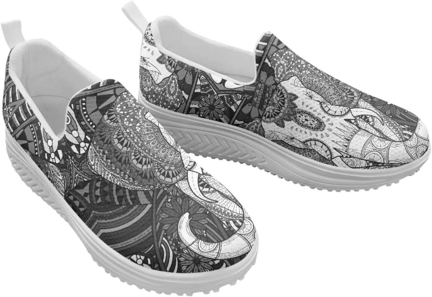 Women Fashion Loafer Stylish Slip On Shoes with Rocking Bottom Art Black White Sneaker Walking Hiking Flat