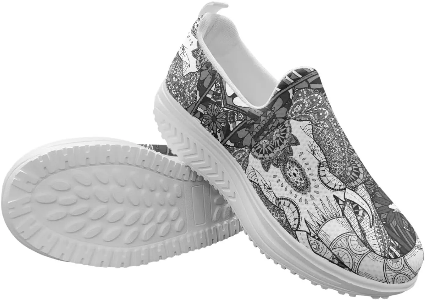 Women Fashion Loafer Stylish Slip On Shoes with Rocking Bottom Art Black White Sneaker Walking Hiking Flat