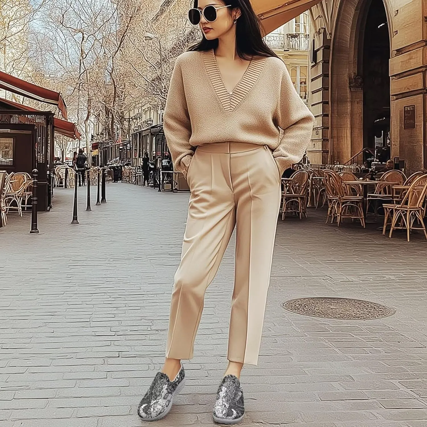 Women Fashion Loafer Stylish Slip On Shoes with Rocking Bottom Art Black White Sneaker Walking Hiking Flat