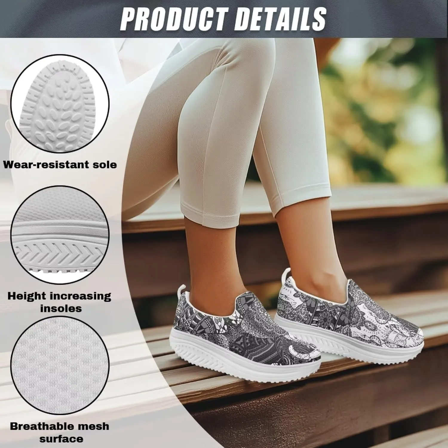 Women Fashion Loafer Stylish Slip On Shoes with Rocking Bottom Art Black White Sneaker Walking Hiking Flat