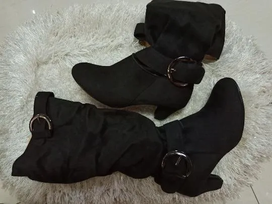 Women Long Boots Ladies Chunky Heel Suede Knee High Boots