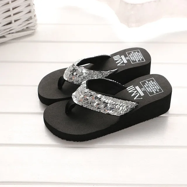 Women Rainbow Slippers High Heels Flip Flop Wedge Slippers, Summer 10CM Heels Platform Slippers, Flip Flops, Womens Slides