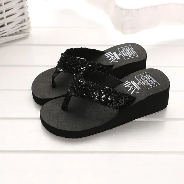 Women Rainbow Slippers High Heels Flip Flop Wedge Slippers, Summer 10CM Heels Platform Slippers, Flip Flops, Womens Slides