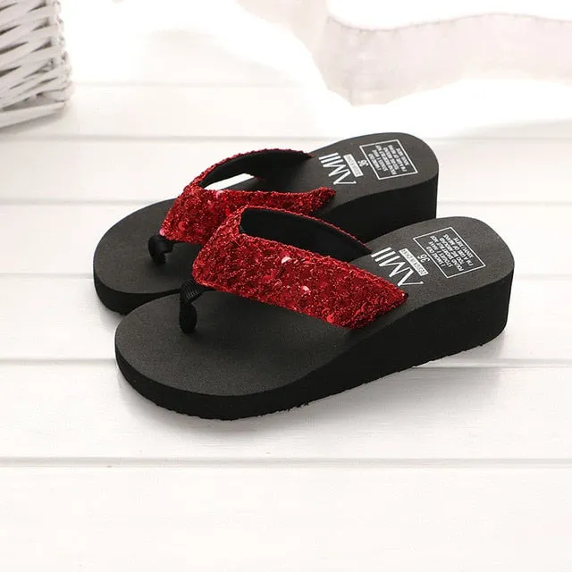 Women Rainbow Slippers High Heels Flip Flop Wedge Slippers, Summer 10CM Heels Platform Slippers, Flip Flops, Womens Slides