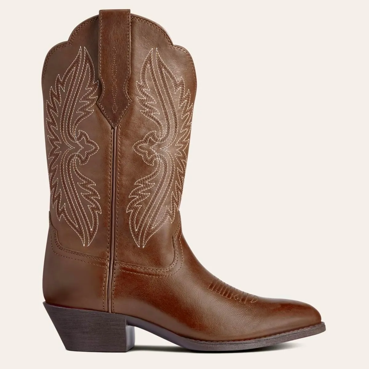 Women Vintage Embroidered Cowboy Boots Mid Calf Pointed Toe Knee High Western Boots Chunky Stacked Heel Pull On Mid Calf Cowgirl Boots V Cut Retro Casual Street Party 4-11 M US