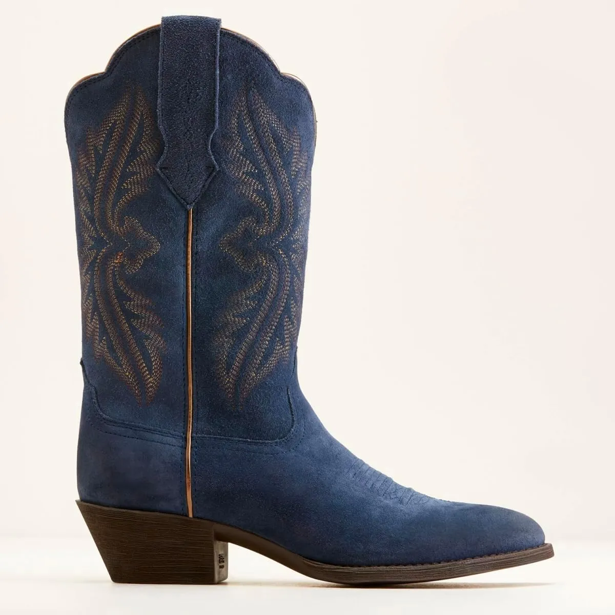 Women Vintage Embroidered Cowboy Boots Mid Calf Pointed Toe Knee High Western Boots Chunky Stacked Heel Pull On Mid Calf Cowgirl Boots V Cut Retro Casual Street Party 4-11 M US