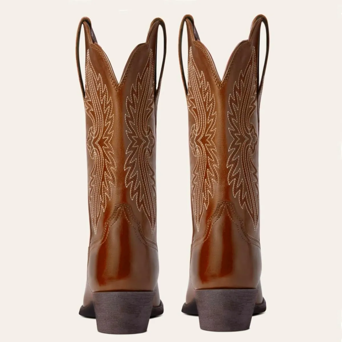Women Vintage Embroidered Cowboy Boots Mid Calf Pointed Toe Knee High Western Boots Chunky Stacked Heel Pull On Mid Calf Cowgirl Boots V Cut Retro Casual Street Party 4-11 M US