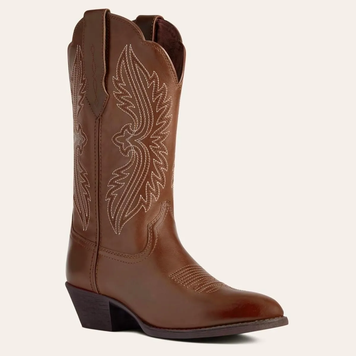 Women Vintage Embroidered Cowboy Boots Mid Calf Pointed Toe Knee High Western Boots Chunky Stacked Heel Pull On Mid Calf Cowgirl Boots V Cut Retro Casual Street Party 4-11 M US