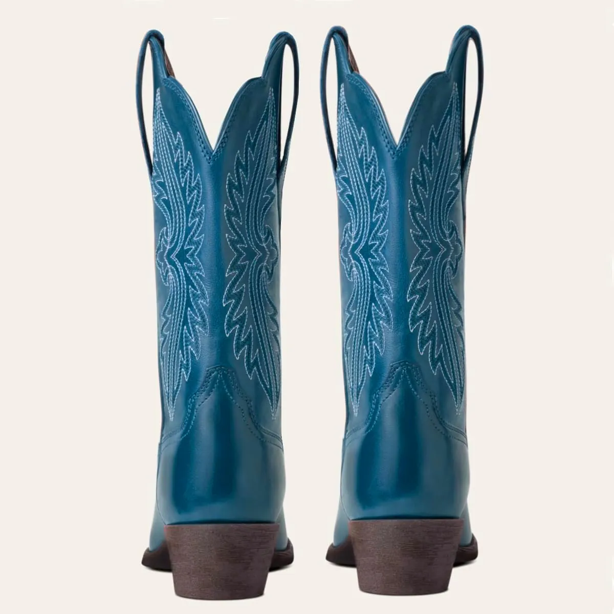 Women Vintage Embroidered Cowboy Boots Mid Calf Pointed Toe Knee High Western Boots Chunky Stacked Heel Pull On Mid Calf Cowgirl Boots V Cut Retro Casual Street Party 4-11 M US