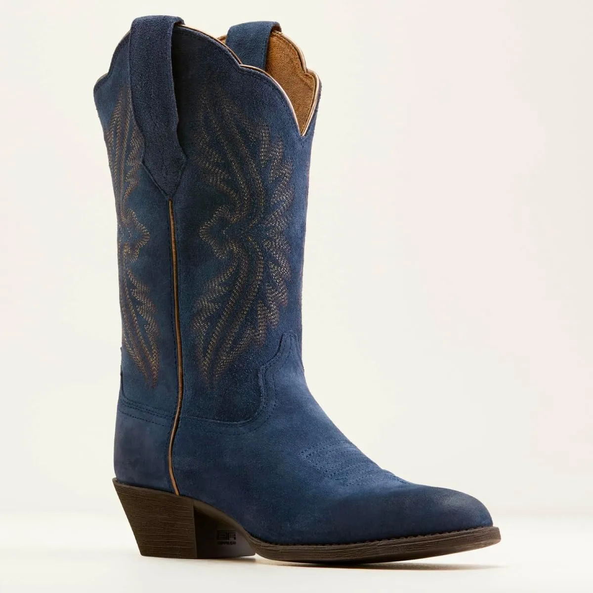 Women Vintage Embroidered Cowboy Boots Mid Calf Pointed Toe Knee High Western Boots Chunky Stacked Heel Pull On Mid Calf Cowgirl Boots V Cut Retro Casual Street Party 4-11 M US