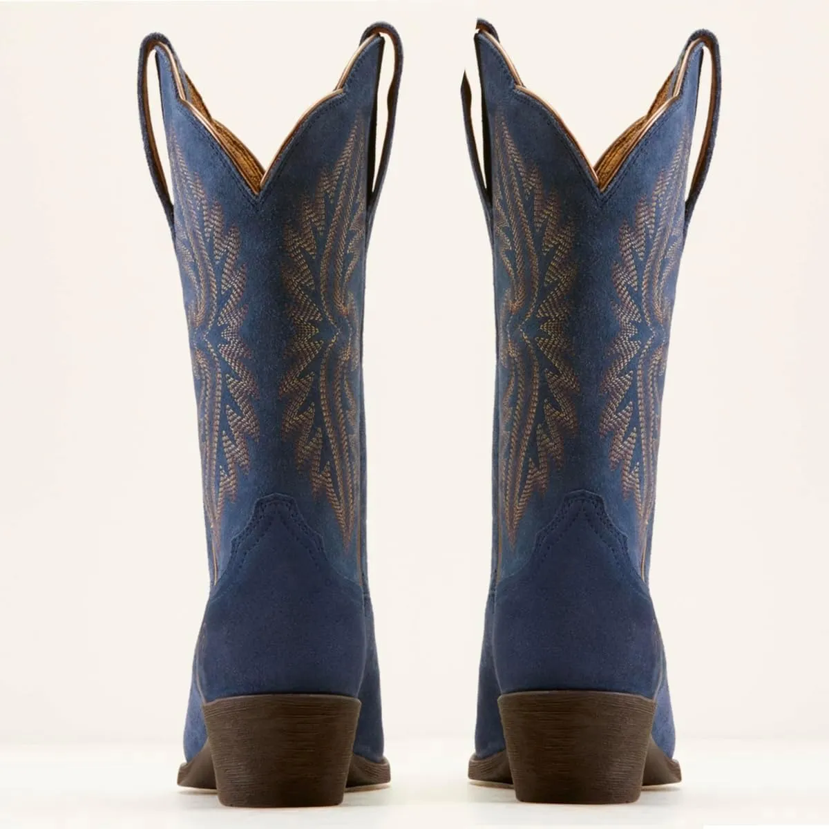 Women Vintage Embroidered Cowboy Boots Mid Calf Pointed Toe Knee High Western Boots Chunky Stacked Heel Pull On Mid Calf Cowgirl Boots V Cut Retro Casual Street Party 4-11 M US