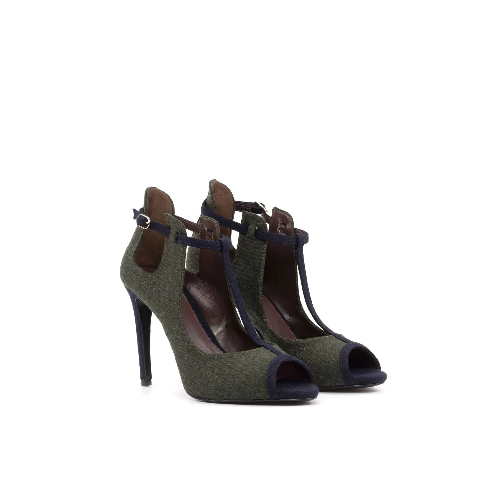 Women's Barcelona Leather High Heels Wide Plus Size Green 5894