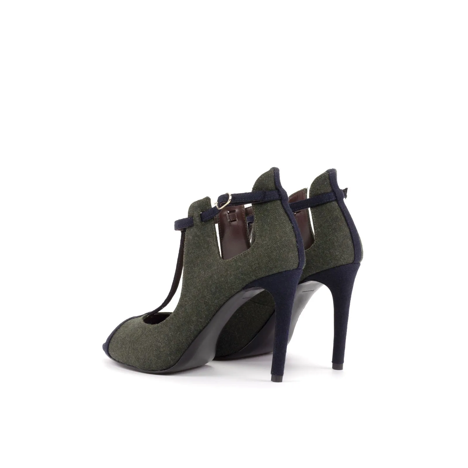 Women's Barcelona Leather High Heels Wide Plus Size Green 5894