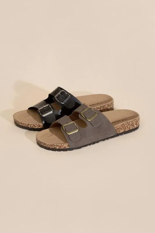 Womens Buckle Strap Slides