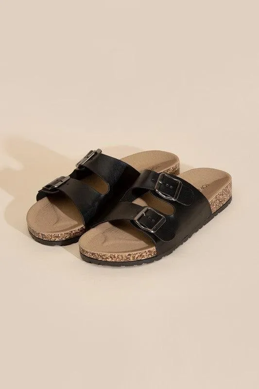 Womens Buckle Strap Slides