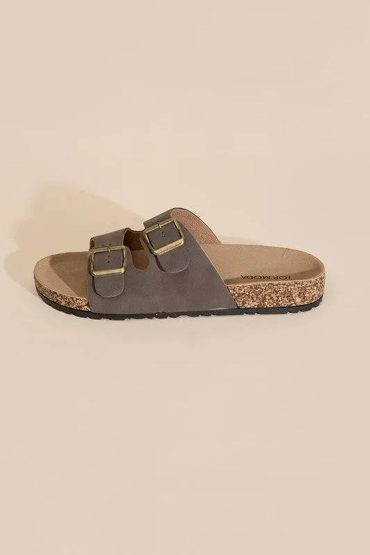 Womens Buckle Strap Slides