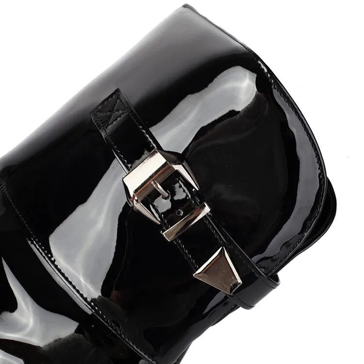 Women's Buckle Strap Square Toe High Heel Platform Over the Knee Boots