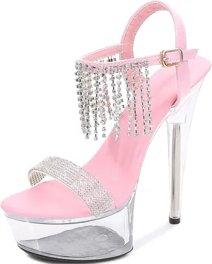 Womens Clear High Platform Ankle Strap High Heels Stiletto Dress Sandals