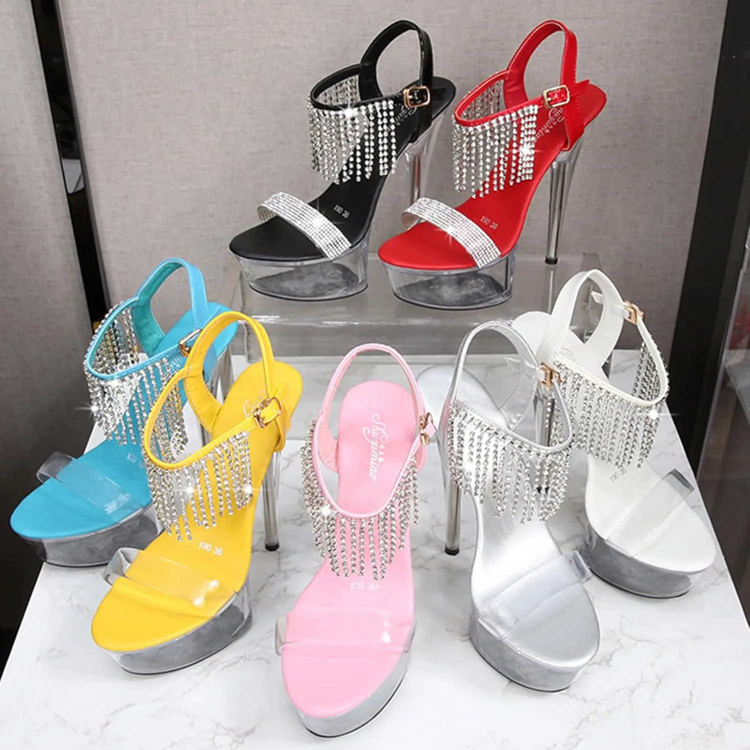 Womens Clear High Platform Ankle Strap High Heels Stiletto Dress Sandals