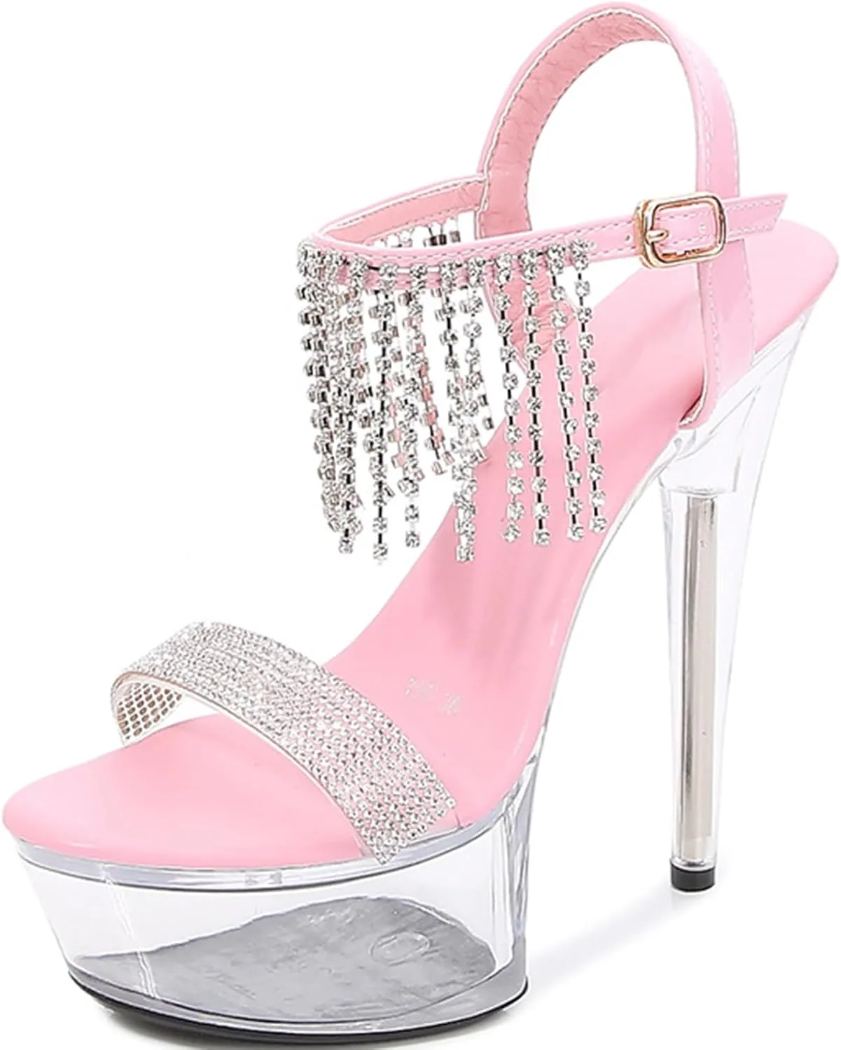 Womens Clear High Platform Ankle Strap High Heels Stiletto Dress Sandals