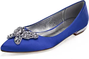 Women's Closed Toe Satin Wedding Flats for Bridal Shoes Ballet Flats Evening Prom Party Bridal Dress Shoes Rhinestone Satin Wedding Dress Shoes