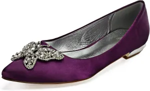 Women's Closed Toe Satin Wedding Flats for Bridal Shoes Ballet Flats Evening Prom Party Bridal Dress Shoes Rhinestone Satin Wedding Dress Shoes