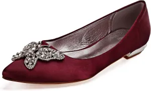 Women's Closed Toe Satin Wedding Flats for Bridal Shoes Ballet Flats Evening Prom Party Bridal Dress Shoes Rhinestone Satin Wedding Dress Shoes