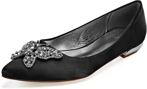 Women's Closed Toe Satin Wedding Flats for Bridal Shoes Ballet Flats Evening Prom Party Bridal Dress Shoes Rhinestone Satin Wedding Dress Shoes