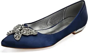 Women's Closed Toe Satin Wedding Flats for Bridal Shoes Ballet Flats Evening Prom Party Bridal Dress Shoes Rhinestone Satin Wedding Dress Shoes