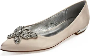 Women's Closed Toe Satin Wedding Flats for Bridal Shoes Ballet Flats Evening Prom Party Bridal Dress Shoes Rhinestone Satin Wedding Dress Shoes