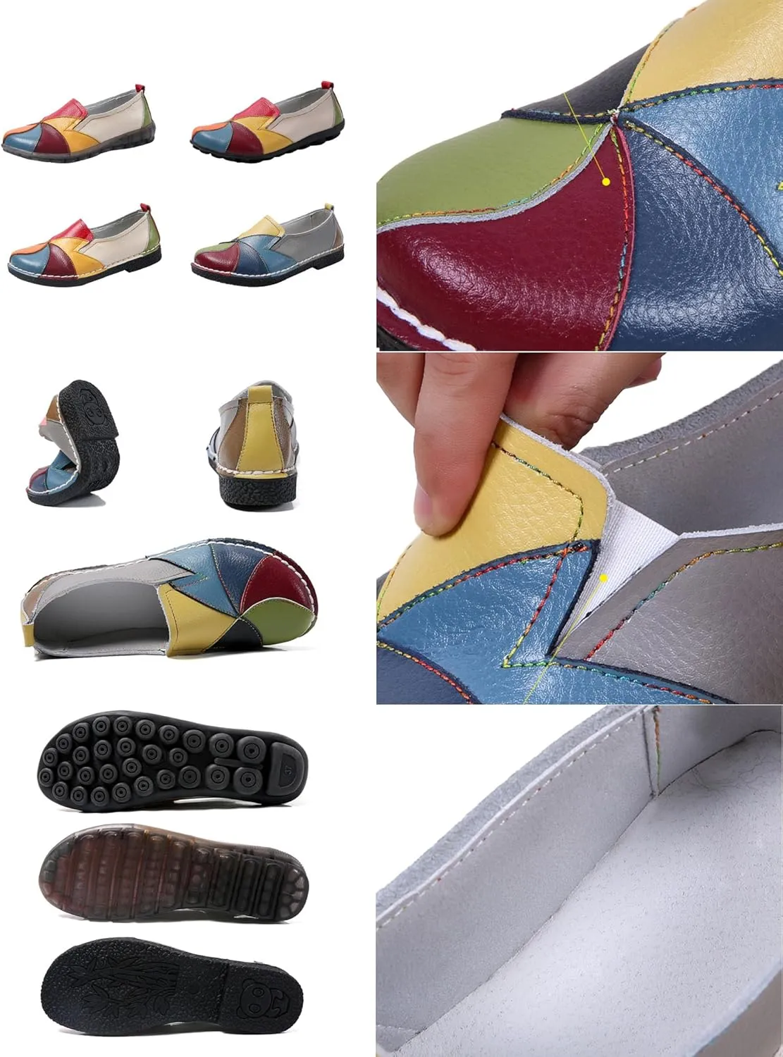 Women's Comfort Shoes Slip-on Flats Colorblock Leather Non-Slip Soft Sole Flat Hand-Stitching Casual Walking Loafers