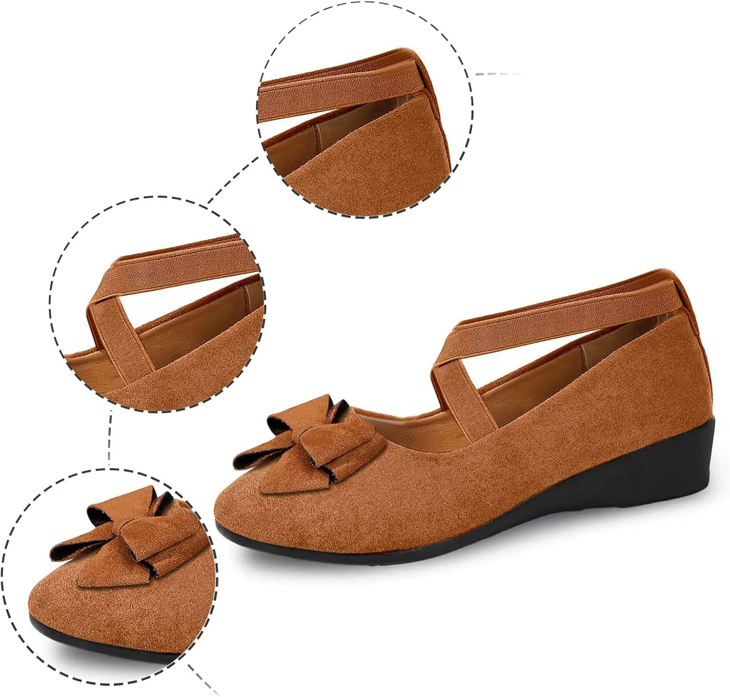 Women's Comfortable Suede Casual Shoes Low Heel Elastic Strap Slip-On Walking Footwear for Daily Wear and Outings