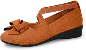 Women's Comfortable Suede Casual Shoes Low Heel Elastic Strap Slip-On Walking Footwear for Daily Wear and Outings