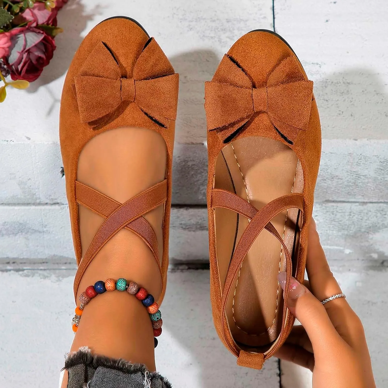 Women's Comfortable Suede Casual Shoes Low Heel Elastic Strap Slip-On Walking Footwear for Daily Wear and Outings
