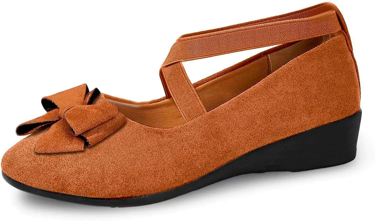 Women's Comfortable Suede Casual Shoes Low Heel Elastic Strap Slip-On Walking Footwear for Daily Wear and Outings