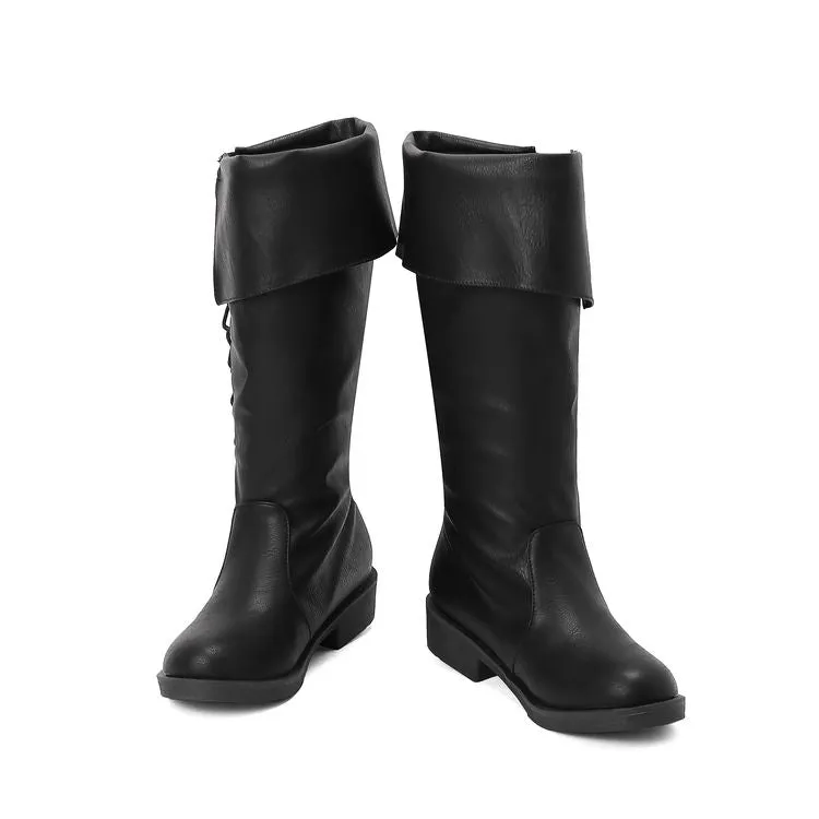 Women's Cross Straps Round Toe Knee High Boots