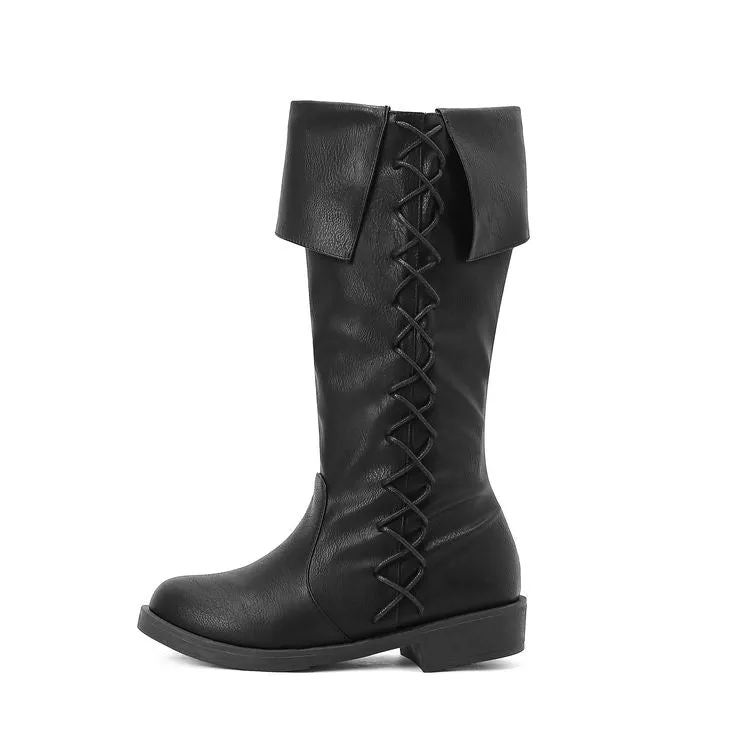 Women's Cross Straps Round Toe Knee High Boots