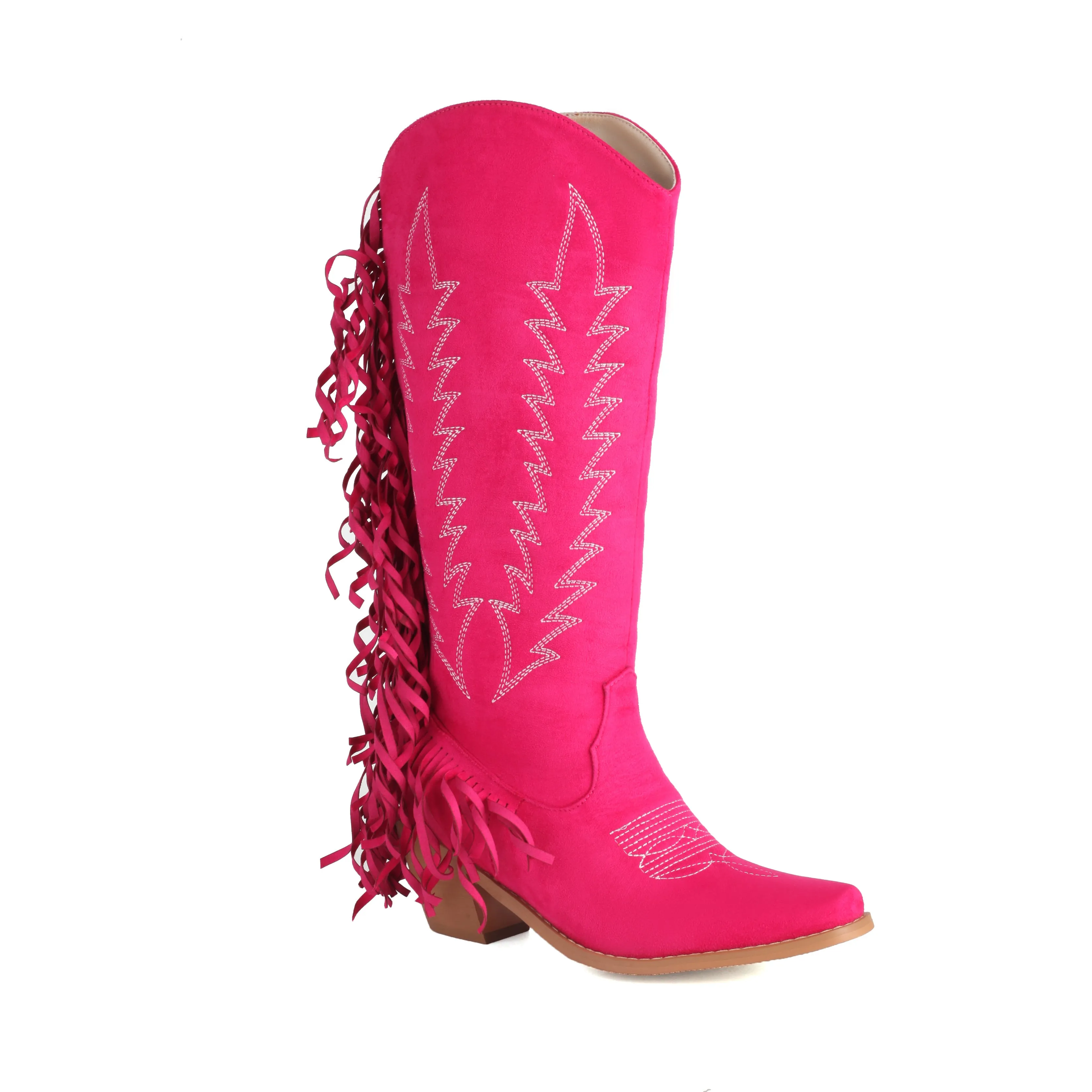 Women's Embroider Tassel Thick Heel Knee High Western Boots