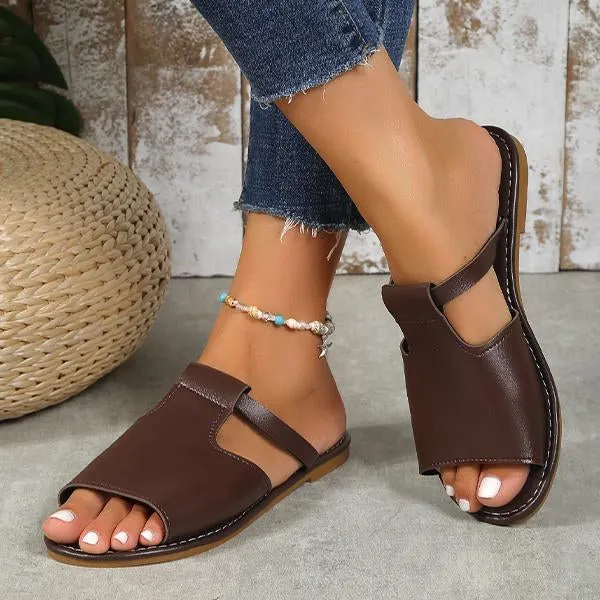 Women's Fashion Hollow Fish Mouth Flat Slippers 94749419S
