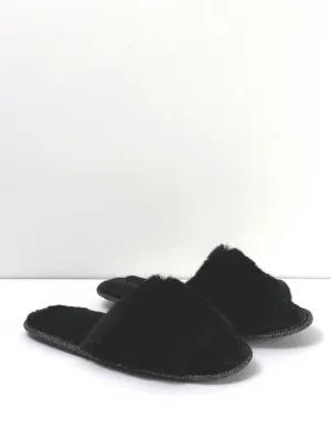 Women's Faux Fur Rubber Sole Slippers,Black