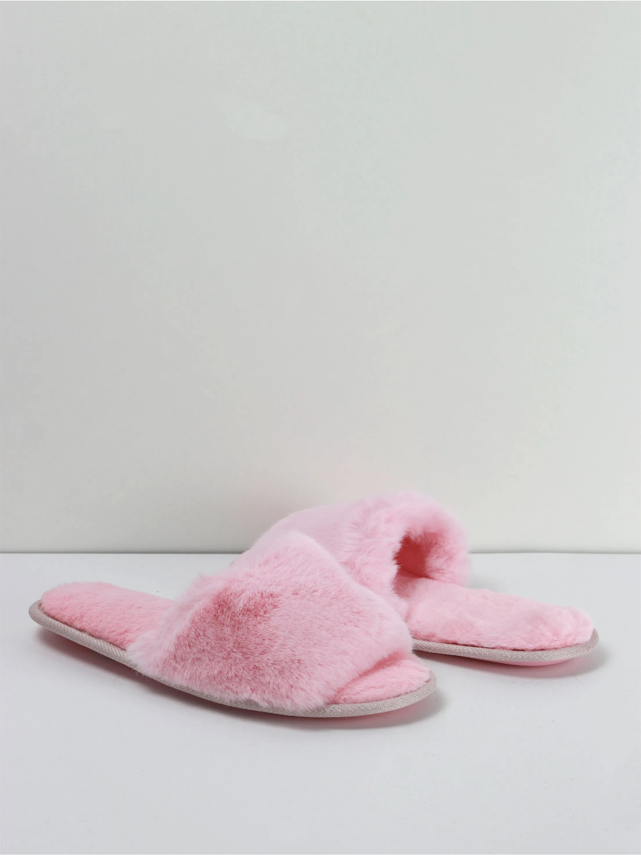 Women's Faux Fur Slip-On Slippers,Pink