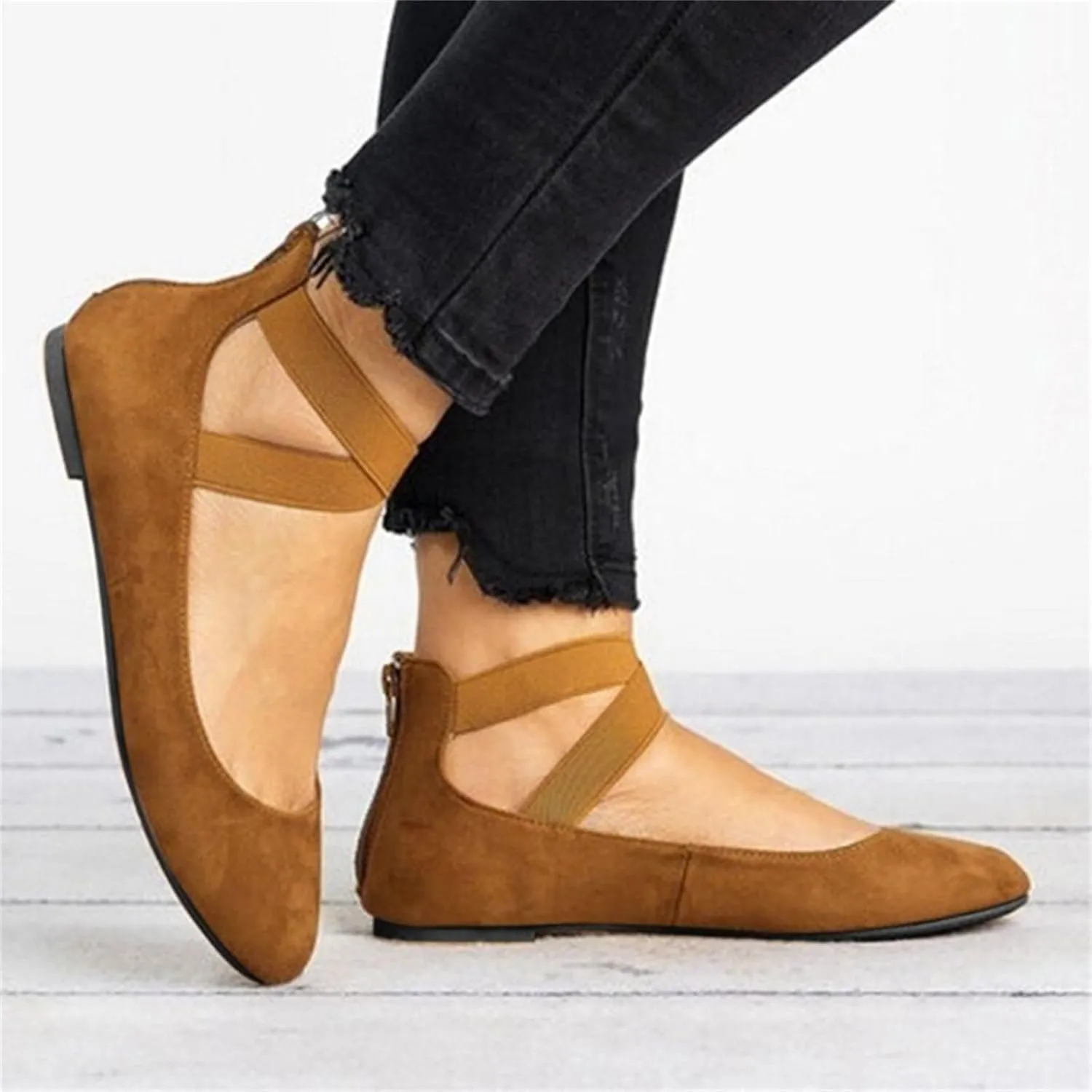 Women's Flats Shoes Breathable Round Toe Women Comfortable Mary Jane Ballet with Elastic Strap Casual Shoes for Women Comfortable Soft Slip On