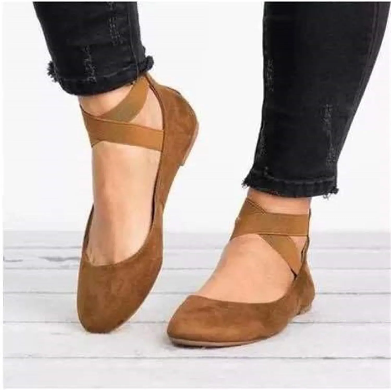 Women's Flats Shoes Breathable Round Toe Women Comfortable Mary Jane Ballet with Elastic Strap Casual Shoes for Women Comfortable Soft Slip On