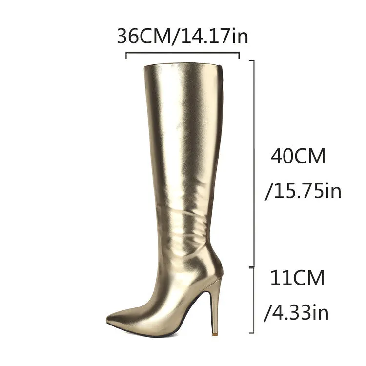 Women's Glossy Bling Thin Heel Knee High Boots