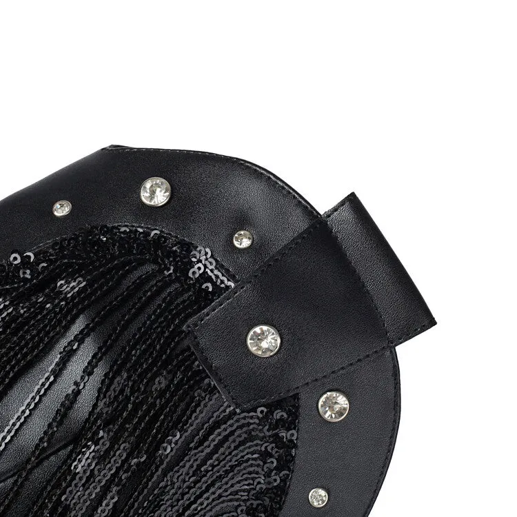 Women's Glossy Sequins Block Heel Knee High Western Boots