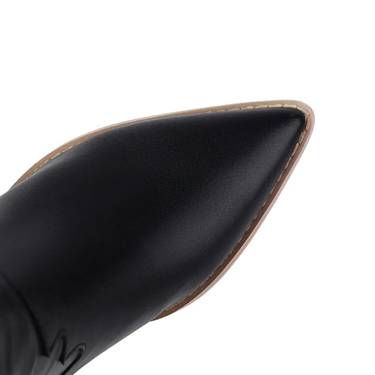 Women's Glossy Sequins Block Heel Knee High Western Boots